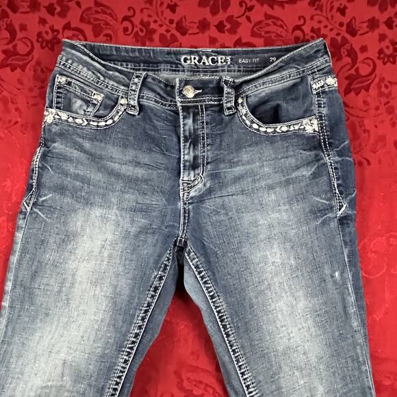 Grace in LA Jeans Womens 30x32 Embroidered Aztec Diamond Rhinstone Bootcut Jeans - Picture 11 of 15